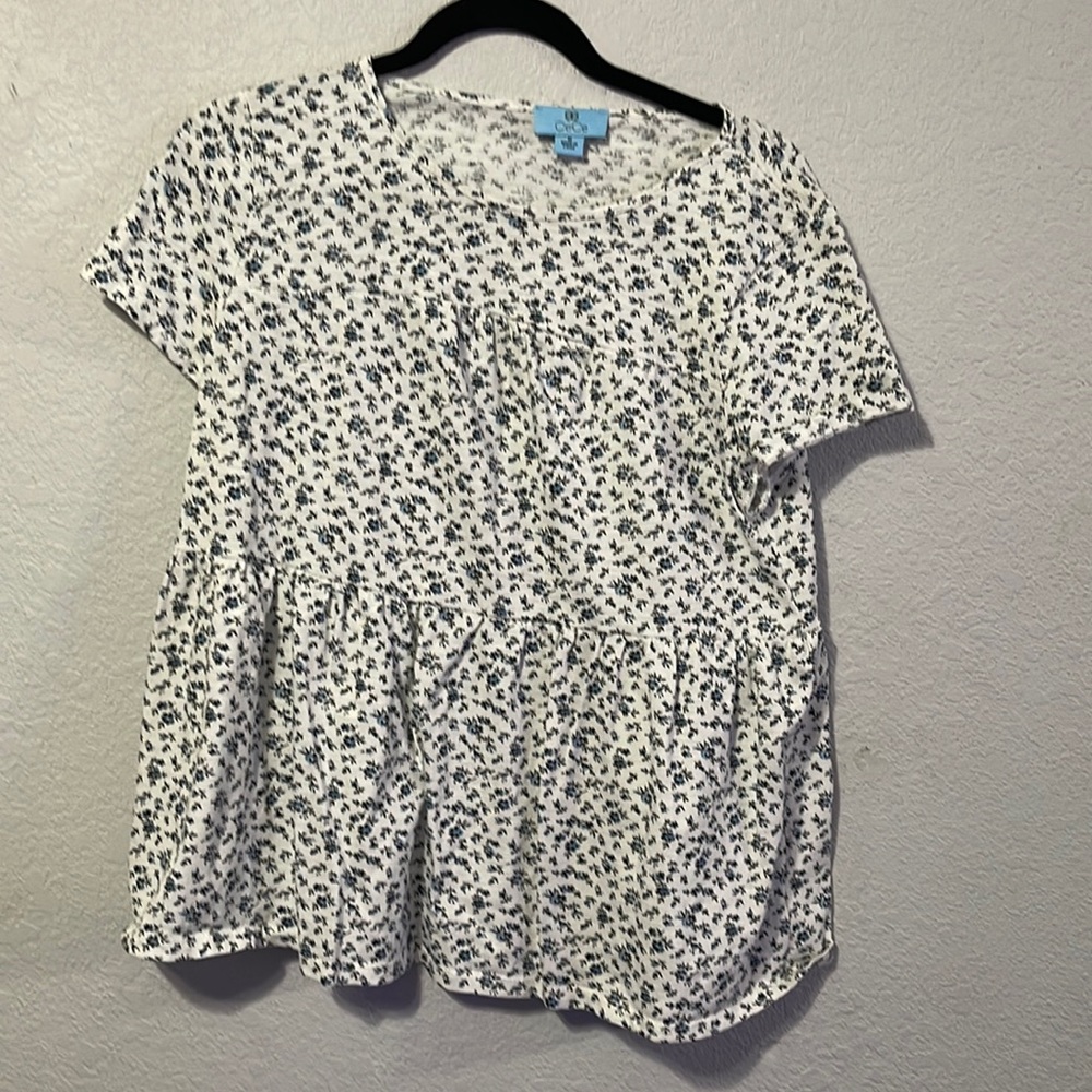 White Blouse with blue flowers